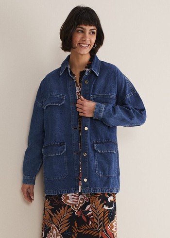 Phase Eight Tianna Oversized Denim Shacket Coats Blue Australia | AK3514269